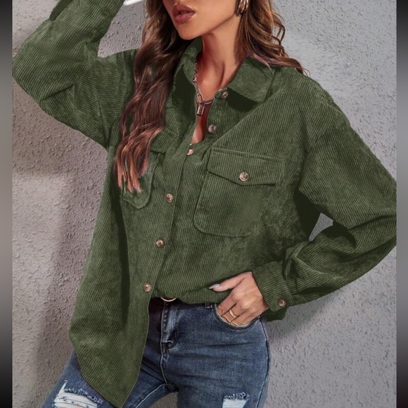 Boho green button down corduroy shirt - Picture 1 of 16
